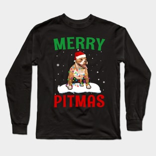 Merry Pitmas Pit bull Funny Christmas Long Sleeve T-Shirt